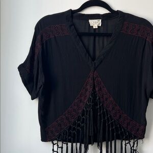 La Hearts Black and Pink Fringe Crop Top